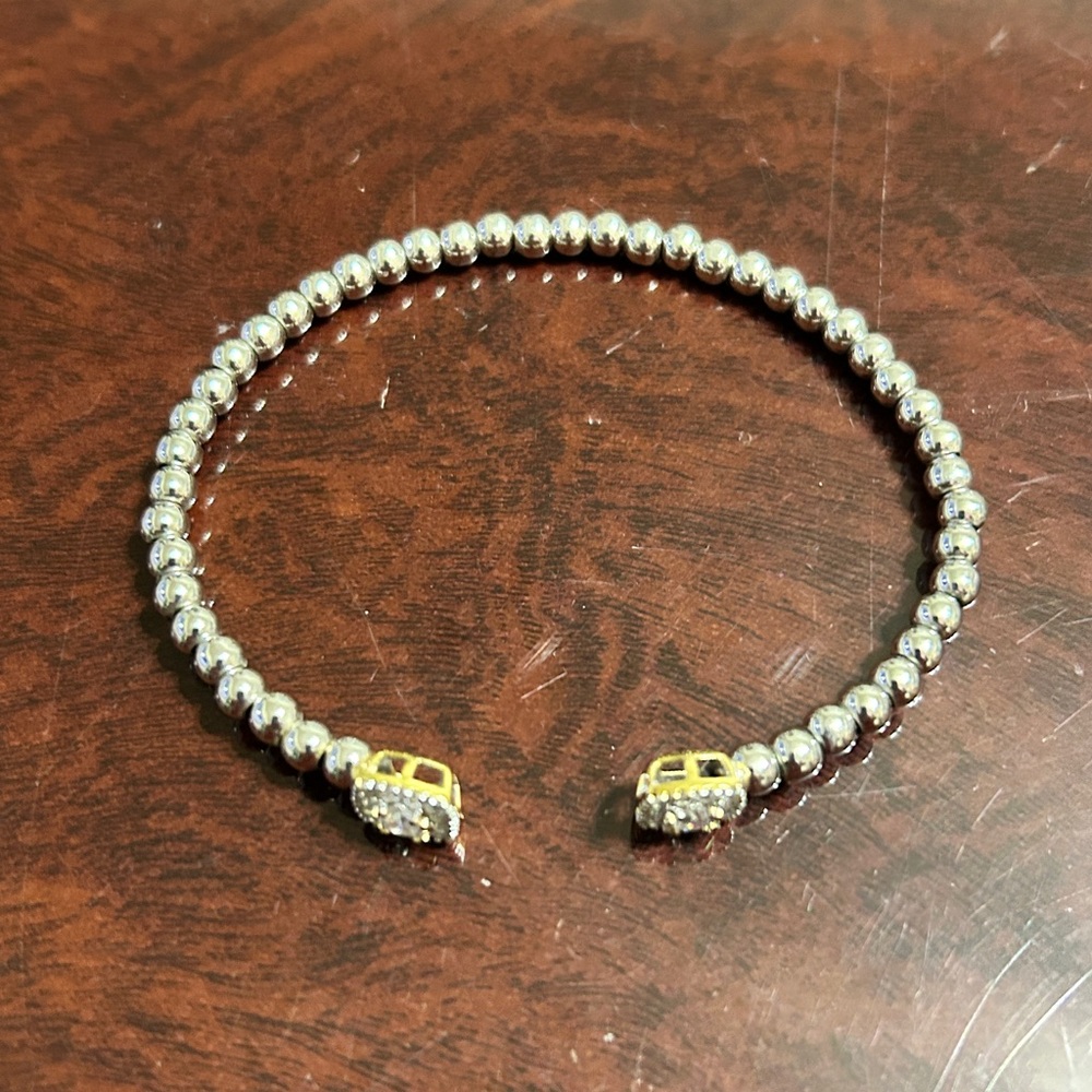 Silver Beaded Bracelet with Gold Accents & cubic zirconia stones. NEW